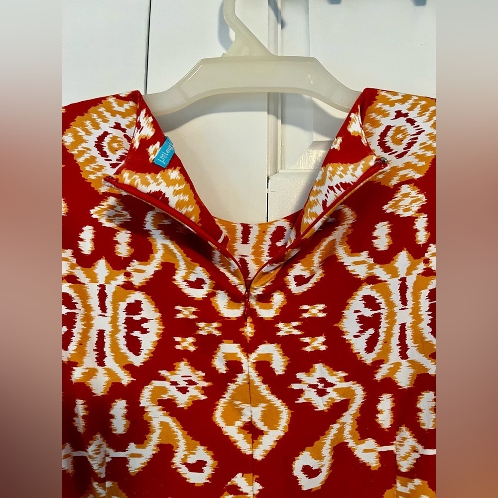 J.McLaughlin‎ Mia Catalina Cloth Ikat Scroll Dress Coral Orange M - Picture 8 of 8